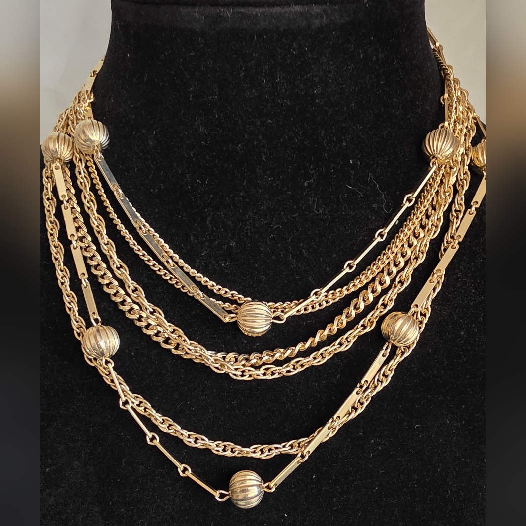 Vintage Star Gold Tone Multi-Strand Necklace | Adjustable 1416” Collar